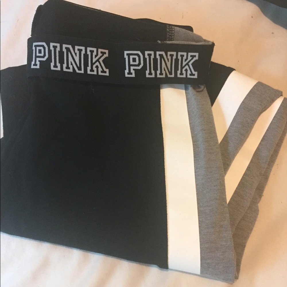 PINK Leggings with Grey and White Stripes
